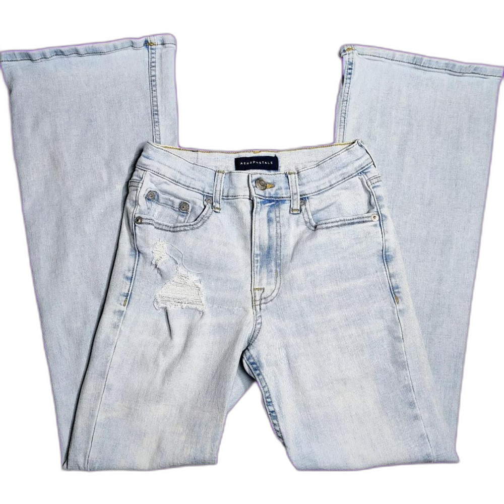 Aeropostale High Rise Flare Jeans Women’s Size 6 Light Wash Distressed Denim